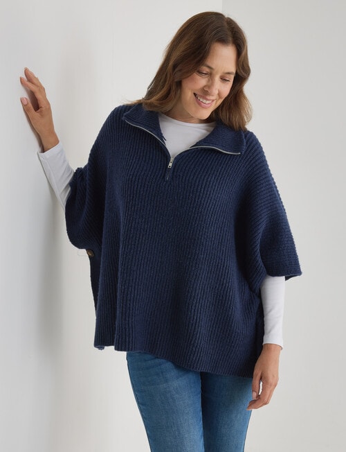 Boston + Bailey Rib Zipped Poncho, Navy product photo