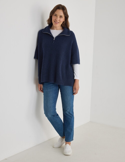 Boston + Bailey Rib Zipped Poncho, Navy product photo View 03 L