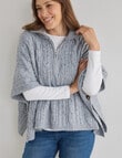 Boston + Bailey Cable Zipped Poncho, Grey Marle product photo