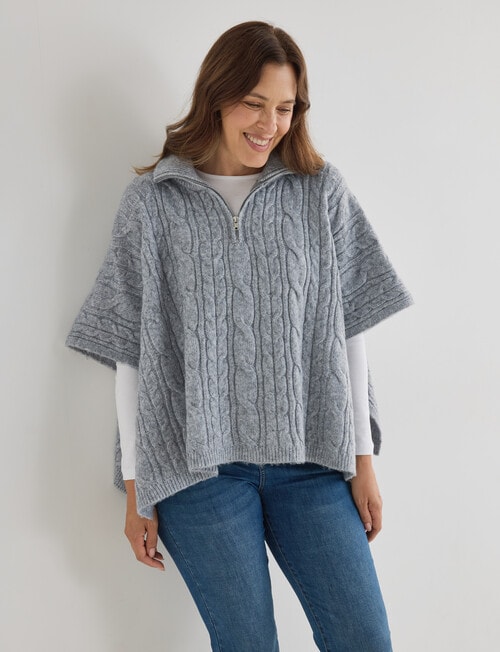 Boston + Bailey Cable Zipped Poncho, Grey Marle product photo View 04 L