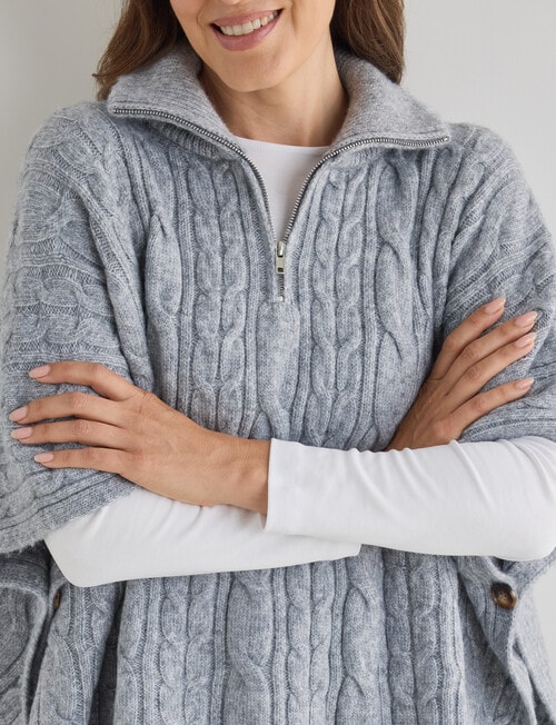 Boston + Bailey Cable Zipped Poncho, Grey Marle product photo View 05 L