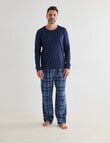 Chisel Knit Top With Brushed Pant PJ Set, Navy & Blue product photo View 03 S