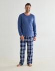 Chisel Knit Top With Brushed Pant PJ Set, Navy & Teal product photo