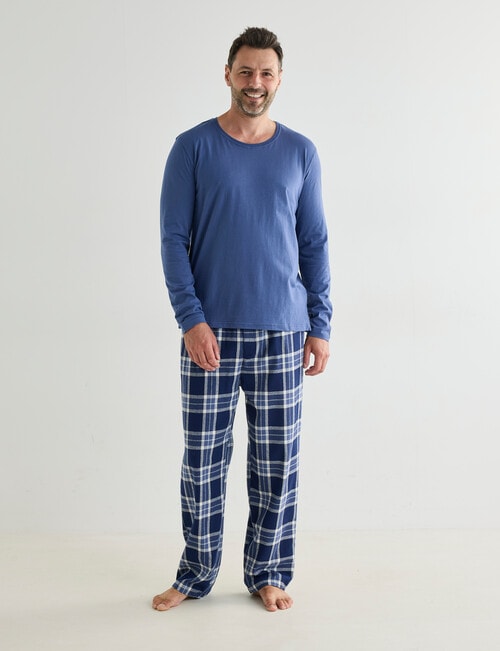 Chisel Knit Top With Brushed Pant PJ Set, Navy & Teal product photo