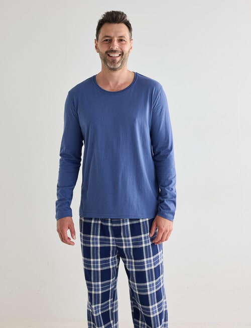 Chisel Knit Top With Brushed Pant PJ Set, Navy & Teal product photo View 03 L