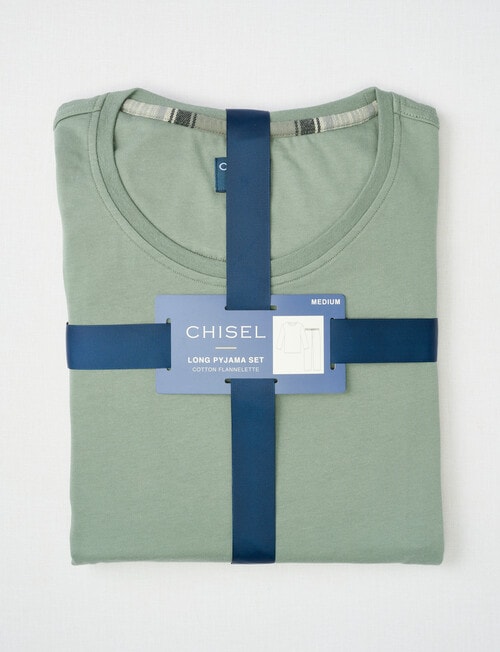 Chisel Knit Top With Brushed Pant PJ Set, Green product photo View 02 L
