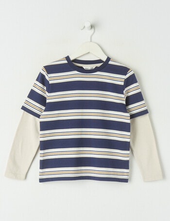 Mac & Ellie Double Sleeve Mock Long Sleeve Tee, Navy product photo