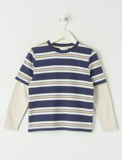 Mac & Ellie Double Sleeve Mock Long Sleeve Tee, Navy product photo