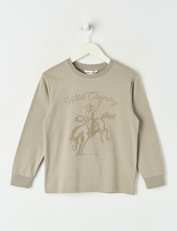 Mac & Ellie Cowboy Long Sleeve Cuffed Tee, Taupe product photo