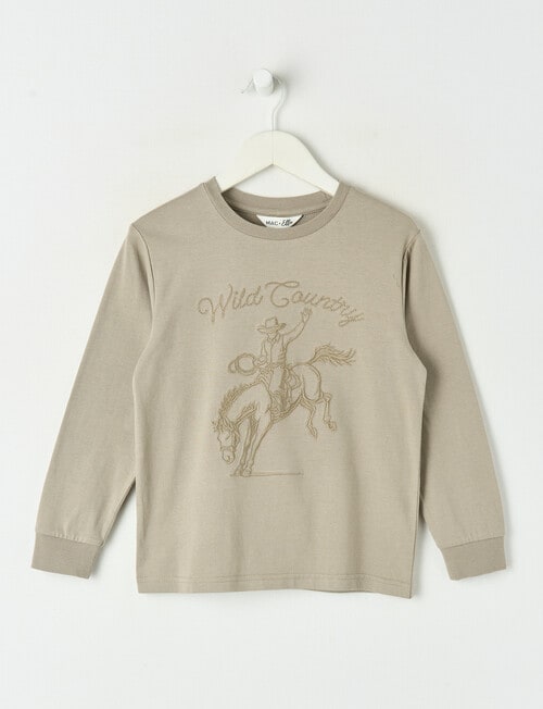 Mac & Ellie Cowboy Long Sleeve Cuffed Tee, Taupe product photo