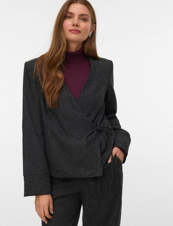 Vero Moda Thalia Long Sleeve Wrap Blazer, Dark Grey Melange product photo