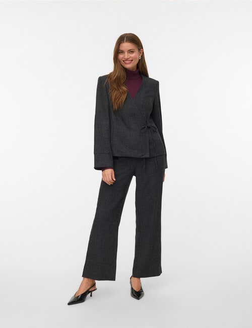 Vero Moda Thalia Long Sleeve Wrap Blazer, Dark Grey Melange product photo View 04 L