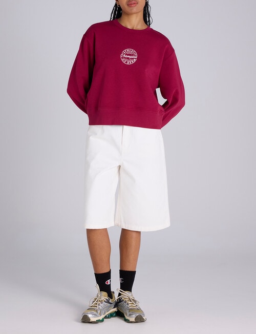 Champion Legacy Varsity Graphic Crew Pullover, Cranberry Tart product photo View 04 L