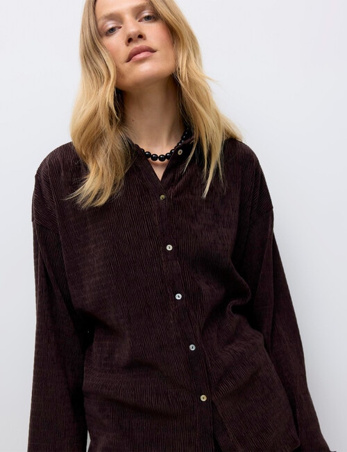 Vero Moda Long Sleeve Oversized Shirt, Chocolate Plum product photo