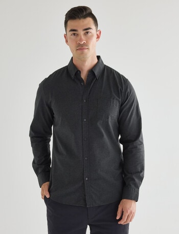 Gasoline Hatch Cotton Long Sleeve Shirt, Charcoal product photo