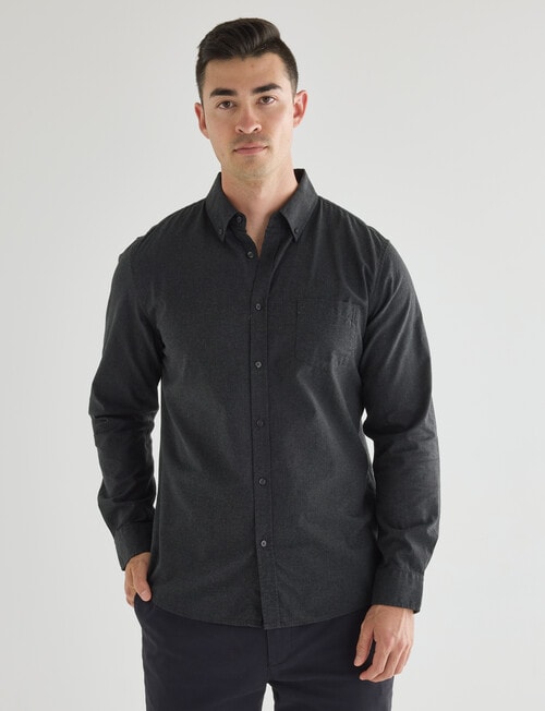 Gasoline Hatch Cotton Long Sleeve Shirt, Charcoal product photo