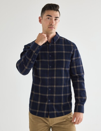 Gasoline Cord Check Long Sleeve Shirt, Navy product photo