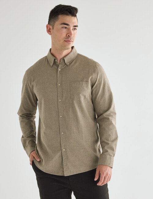 Gasoline Hatch Cotton Long Sleeve Shirt, Dark Oat product photo