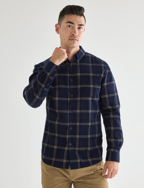Gasoline Cord Check Long Sleeve Shirt, Navy product photo
