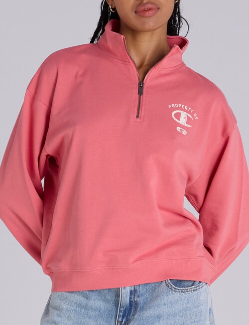 Champion Legacy Graphic Shop Quarter Zip Crew Pullover, Citrus Pink product photo