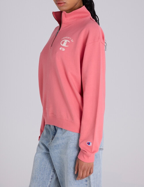 Champion Legacy Graphic Shop Quarter Zip Crew Pullover, Citrus Pink product photo View 02 L