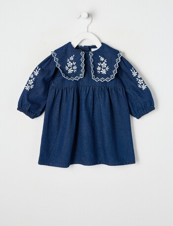 Teeny Weeny Boot Scooting Denim Dress with Collar, Blue product photo