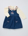 Teeny Weeny Boot Scooting Denim Pinny & Long-Sleeve Tee Set, 2-Piece, Blue & Cream product photo
