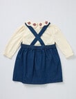 Teeny Weeny Boot Scooting Denim Pinny & Long-Sleeve Tee Set, 2-Piece, Blue & Cream product photo View 02 S