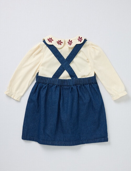Teeny Weeny Boot Scooting Denim Pinny & Long-Sleeve Tee Set, 2-Piece, Blue & Cream product photo View 02 L