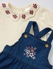 Teeny Weeny Boot Scooting Denim Pinny & Long-Sleeve Tee Set, 2-Piece, Blue & Cream product photo View 04 S