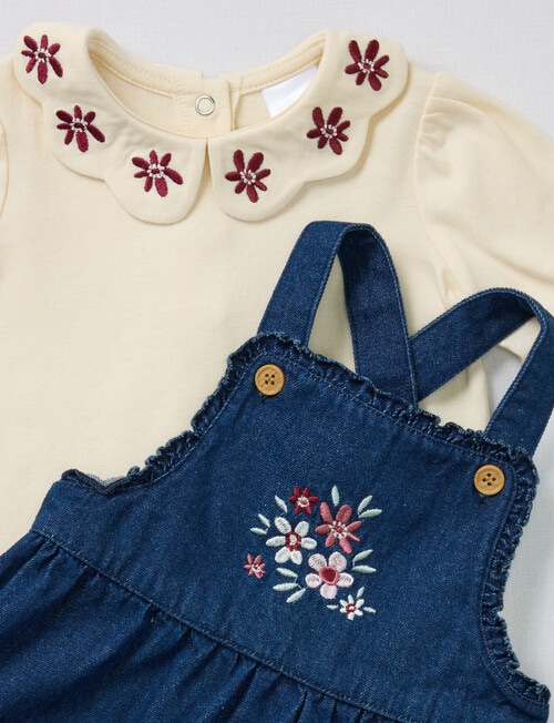 Teeny Weeny Boot Scooting Denim Pinny & Long-Sleeve Tee Set, 2-Piece, Blue & Cream product photo View 04 L