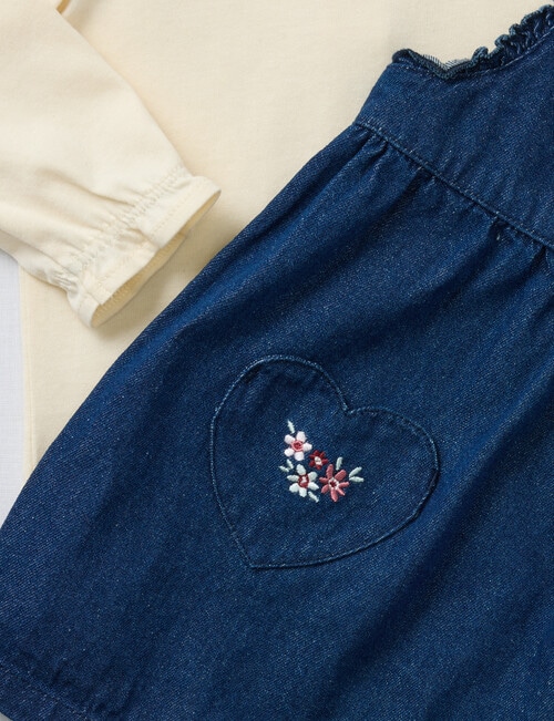 Teeny Weeny Boot Scooting Denim Pinny & Long-Sleeve Tee Set, 2-Piece, Blue & Cream product photo View 05 L