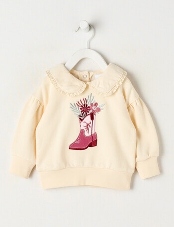 Teeny Weeny Boot Scooting Play Fleece Frill Collar Sweatshirt, Beige product photo