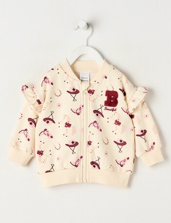 Teeny Weeny Boot Scooting Play Fleece Zip Jacket, Cream & Cherry product photo