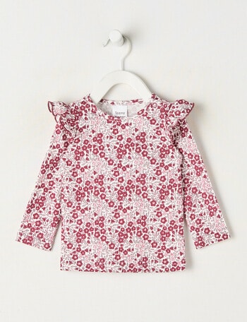 Teeny Weeny Boot Scooting Play Long Sleeve Floral Tee, Pink & Cherry product photo