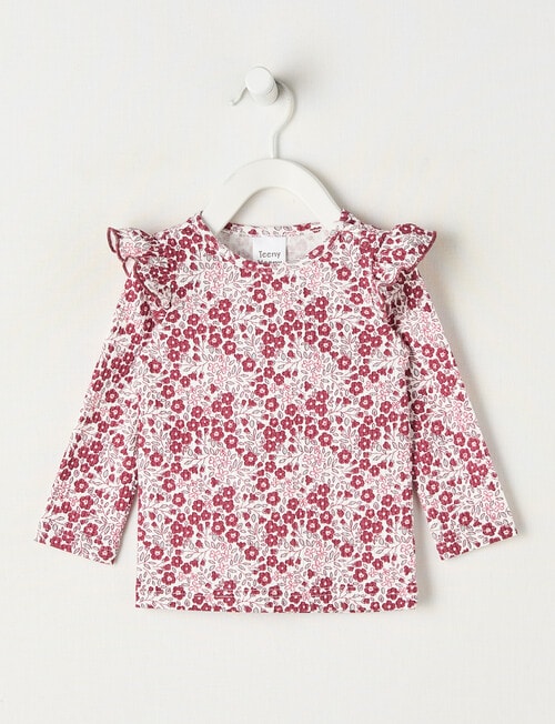 Teeny Weeny Boot Scooting Play Long Sleeve Floral Tee, Pink & Cherry product photo