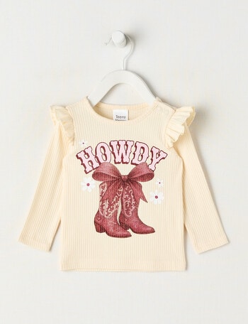 Teeny Weeny Boot Scooting Play Long Sleeve Howdy Boots Tee, Beige product photo
