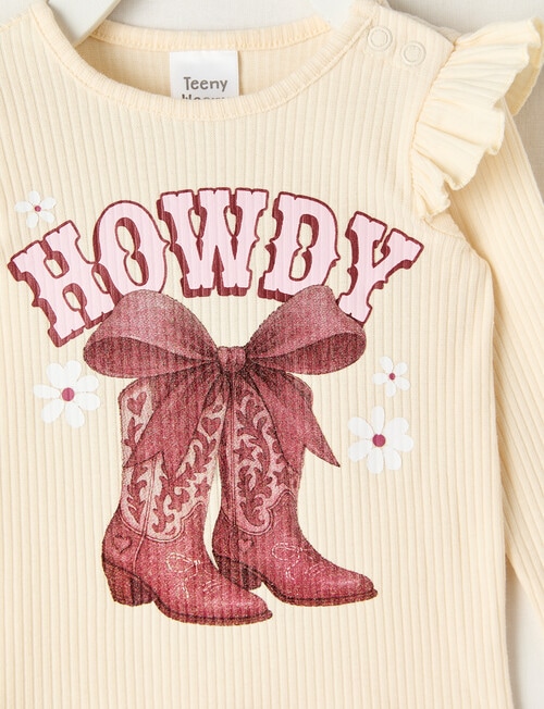 Teeny Weeny Boot Scooting Play Long Sleeve Howdy Boots Tee, Beige product photo View 02 L