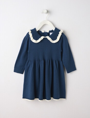 Teeny Weeny Boot Scooting Knit Long-Sleeve Dress, Navy product photo