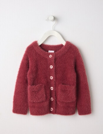 Teeny Weeny Boot Scooting Fluffy Crew Cardigan, Raspberry product photo