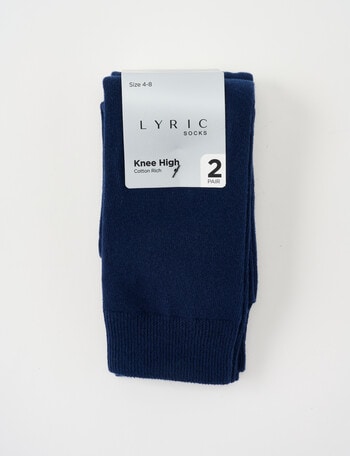 Lyric Cotton Knee Hi Socks, 2-Pack, Navy product photo