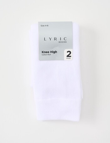 Lyric Cotton Knee Hi Socks, 2-Pack, White product photo