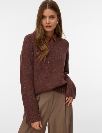 Vero Moda Long Sleeve V-Neck Knit Sweater, Puce product photo