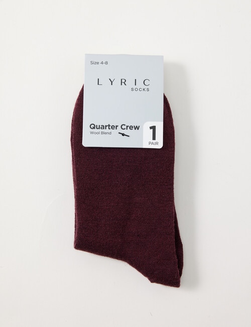 Lyric Wool Blend Quater Crew Sock, 1-Pack, Burgundy product photo View 02 L