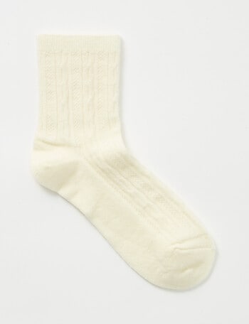 Lyric Wool Blend Cable Quarter Crew Sock, 1-Pack, Ivory product photo