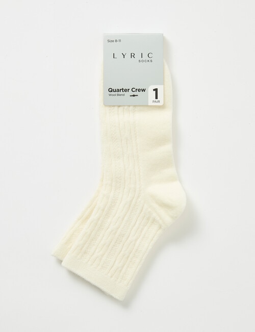 Lyric Wool Blend Cable Quarter Crew Sock, 1-Pack, Ivory product photo View 02 L