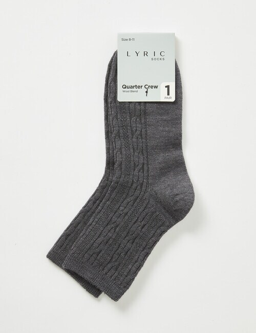 Lyric Wool Blend Cable Quarter Crew Sock, 1-Pack, Grey product photo View 02 L