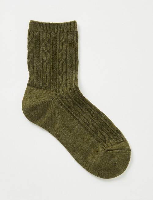 Lyric Wool Blend Cable Quarter Crew Sock, 1-Pack, Olive Marle product photo