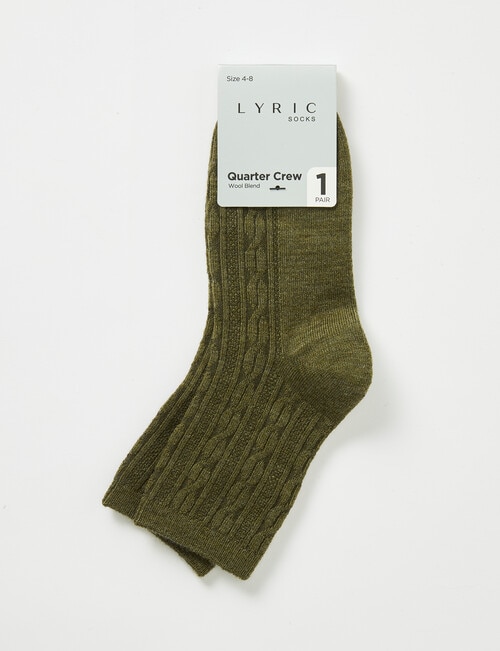 Lyric Wool Blend Cable Quarter Crew Sock, 1-Pack, Olive Marle product photo View 02 L