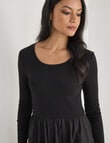 Whistle Long Sleeve Round Neck Rib Dress, Black product photo View 04 S
